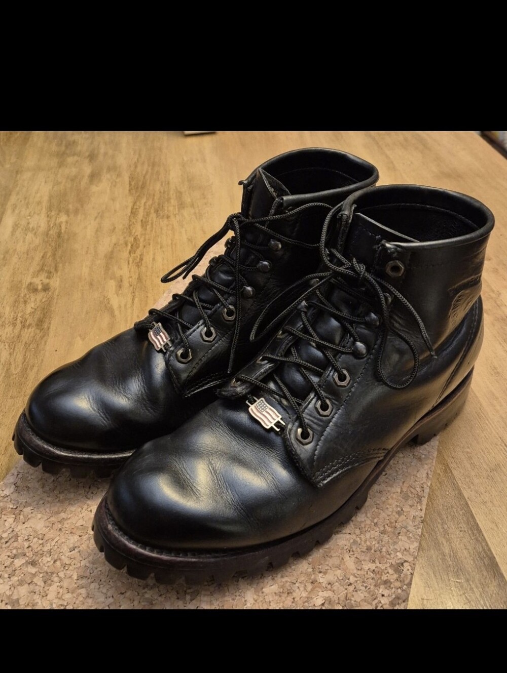 Vintage Men's Chippewa Black Leather USA Made Work Boots. Size 10.5
